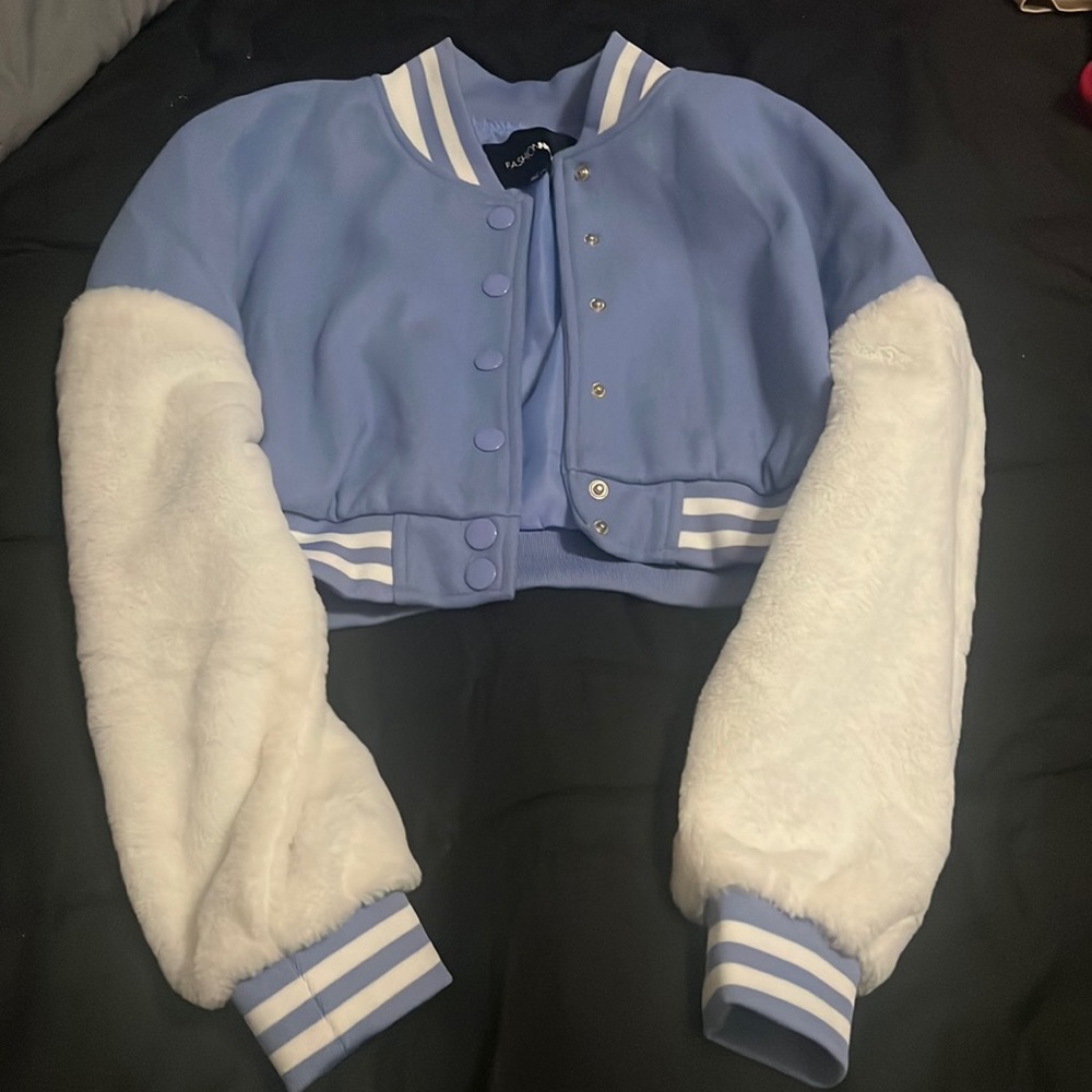 Blue and white Cropped Varsity Jacket- LIKE NEW - Picture 3 of 3